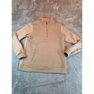 Barlver Pullover Women Medium Tan Quilted Quarter Zip Sweatshirt Pocket